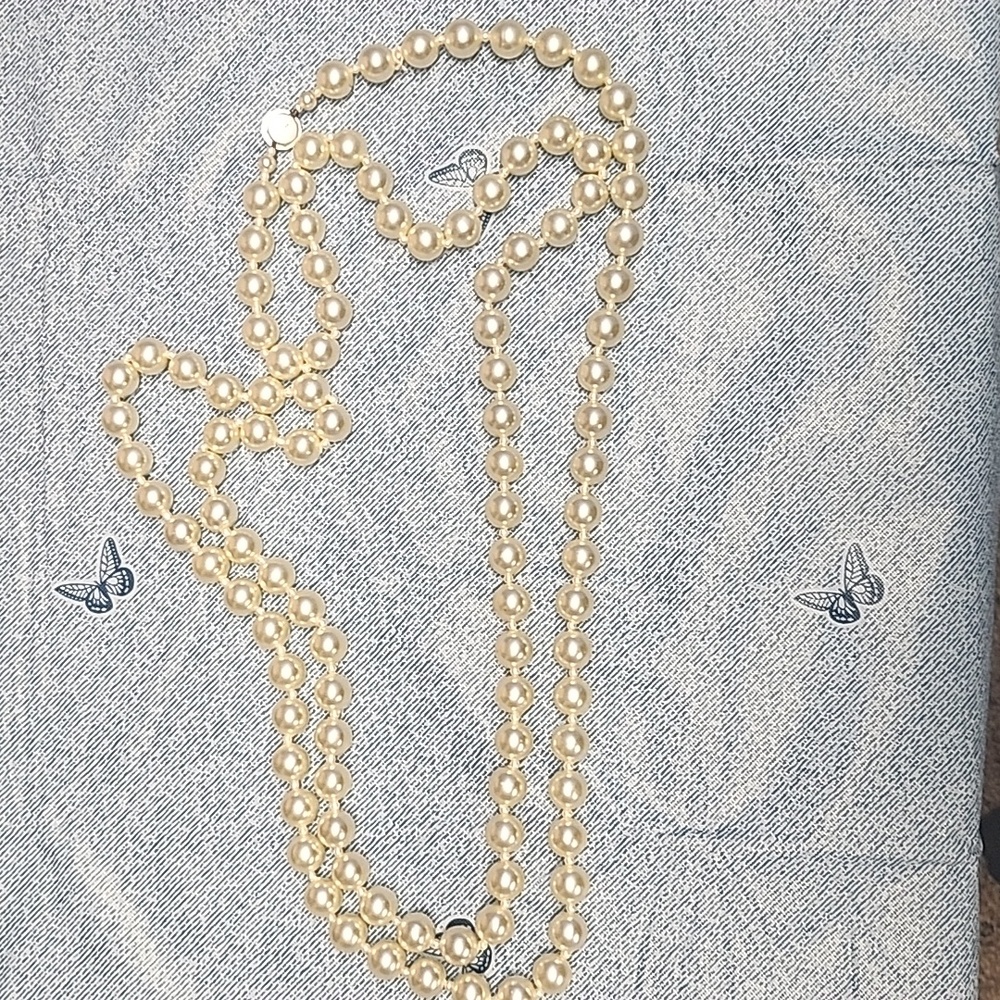 Vintage Hong Kong Faux Pearl Necklace 60” Long Strand Classic Layering
